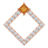 14K Gold Square Natural Citrine Accented Geometric Necklace or Pendant - Rose Gold