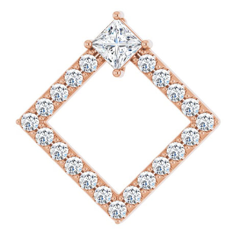 14K Gold Square Natural Diamond Accented Geometric Necklace or Pendant - Rose Gold