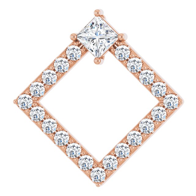 14K Gold Square Natural Diamond Accented Geometric Necklace or Pendant - Rose Gold