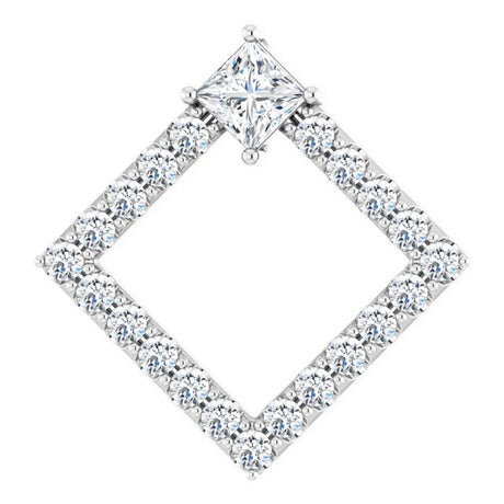 14K Gold Square Natural White Sapphire Accented Geometric Necklace or Pendant - White Gold