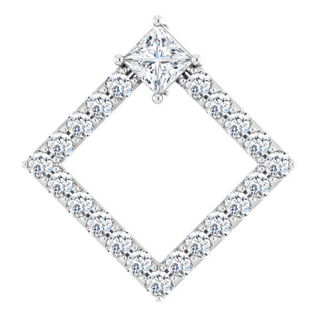 Platinum Square Natural Diamond Accented Geometric Necklace or Pendant
