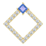 14K Gold Square Natural Tanzanite Accented Geometric Necklace or Pendant - Yellow Gold