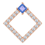 14K Gold Square Natural Tanzanite Accented Geometric Necklace or Pendant - Rose Gold