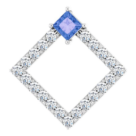 Platinum Square Natural Tanzanite Accented Geometric Necklace or Pendant