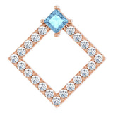 14K Gold Square Natural Aquamarine Accented Geometric Necklace or Pendant - Rose Gold