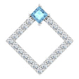 Platinum Square Natural Aquamarine Accented Geometric Necklace or Pendant