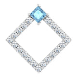 14K Gold Square Natural Aquamarine Accented Geometric Necklace or Pendant - White Gold