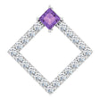 Platinum Square Natural Amethyst Accented Geometric Necklace or Pendant