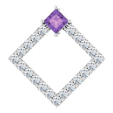 14K Gold Square Natural Amethyst Accented Geometric Necklace or Pendant - White Gold