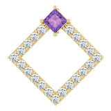 14K Gold Square Natural Amethyst Accented Geometric Necklace or Pendant - Yellow Gold
