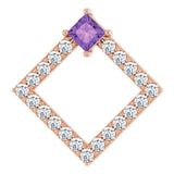 14K Gold Square Natural Amethyst Accented Geometric Necklace or Pendant - Rose Gold