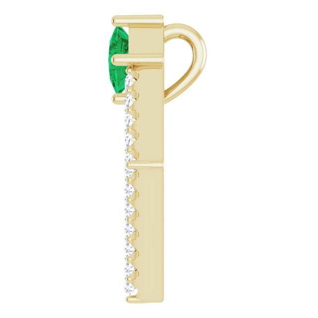14K Gold Square Natural Emerald Accented Geometric Necklace or Pendant - Yellow Gold - view 3