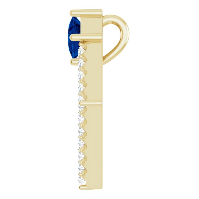 14K Gold Square Natural Blue Sapphire Accented Geometric Necklace or Pendant - Yellow Gold - view 3