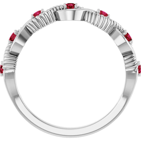 Platinum Round Lab-Grown Ruby Accented Stackable Ring - view 2