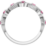 Platinum Round Natural Pink Tourmaline Accented Stackable Ring – 2mm Stones - view 2