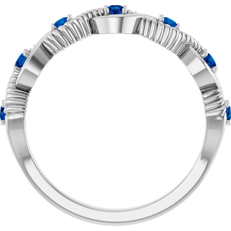 Platinum Round Lab-Grown Blue Sapphire Accented Stackable Ring - view 2