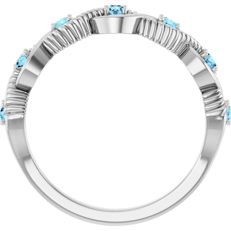 Platinum Round Natural Aquamarine Accented Stackable Ring – 2mm Stones - view 2