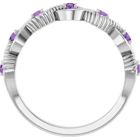Platinum Round Natural Amethyst Accented Stackable Ring – 2mm Stones - view 2