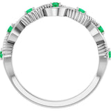Platinum Round Lab-Grown Emerald Accented Stackable Ring - view 2