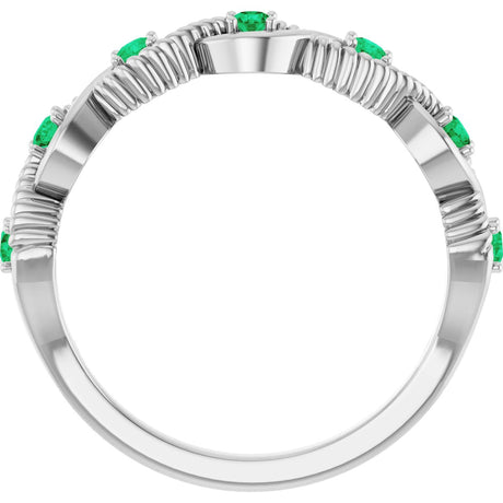 Platinum Round Lab-Grown Emerald Accented Stackable Ring - view 2