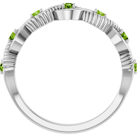Platinum Round Natural Peridot Accented Stackable Ring – 2mm Stones - view 2
