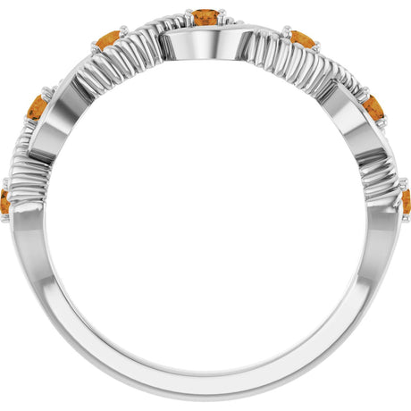 Platinum Round Natural Citrine Accented Stackable Ring – 2mm Stones - view 2