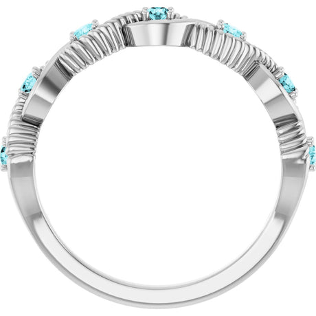 Platinum Round Natural Blue Zircon Accented Stackable Ring – 2mm Stones - view 2