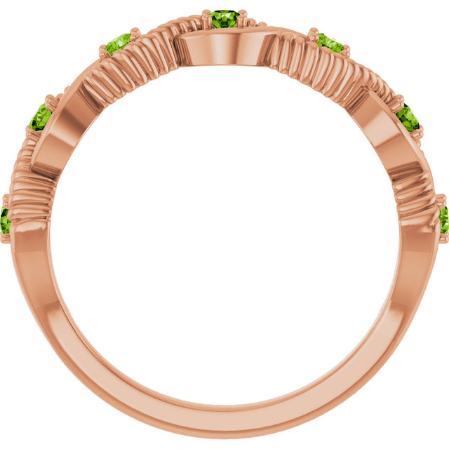 14K Gold Round Natural Peridot Accented Stackable Ring – 2mm Stones - Rose Gold - view 2