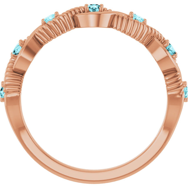 14K Gold Round Natural Blue Zircon Accented Stackable Ring – 2mm Stones - Rose Gold - view 2