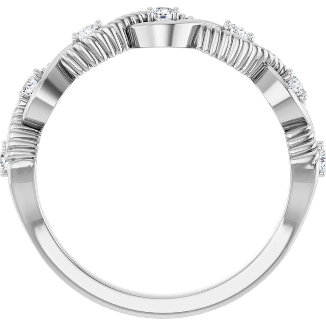 14K Gold Round Natural Diamond Accented Stackable Ring – 2mm Stones - White Gold - view 2