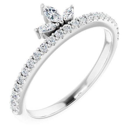 Platinum Marquise Natural Diamond Accented Stackable Crown Ring