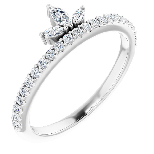 Platinum Marquise Natural Diamond Accented Stackable Crown Ring