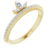 14K Gold Marquise Natural Diamond Accented Stackable Crown Ring - Yellow Gold