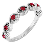 14K Gold Round Lab-Grown Ruby Accented Stackable Ring - White Gold