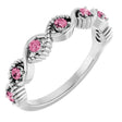 Platinum Round Natural Pink Tourmaline Accented Stackable Ring – 2mm Stones