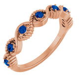 14K Gold Round Lab-Grown Blue Sapphire Accented Stackable Ring - Rose Gold
