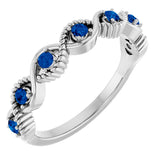 14K Gold Round Natural Blue Sapphire Accented Stackable Ring – 2mm Stones - White Gold
