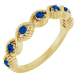 14K Gold Round Natural Blue Sapphire Accented Stackable Ring – 2mm Stones - Yellow Gold