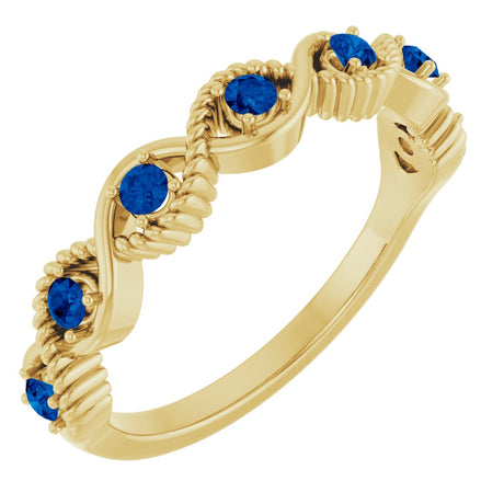 14K Gold Round Natural Blue Sapphire Accented Stackable Ring – 2mm Stones - Yellow Gold