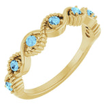 14K Gold Round Natural Aquamarine Accented Stackable Ring – 2mm Stones - Yellow Gold