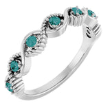 Platinum Round Natural Alexandrite Accented Stackable Ring – 2mm Stones