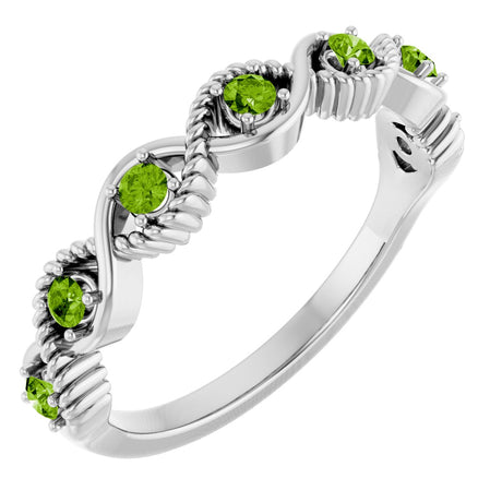 Platinum Round Natural Peridot Accented Stackable Ring – 2mm Stones