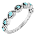 Platinum Round Natural Blue Zircon Accented Stackable Ring – 2mm Stones