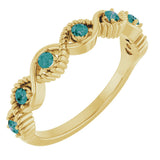 14K Gold Round Natural Alexandrite Accented Stackable Ring – 2mm Stones - Yellow Gold