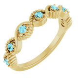 14K Gold Round Natural Blue Zircon Accented Stackable Ring – 2mm Stones - Yellow Gold