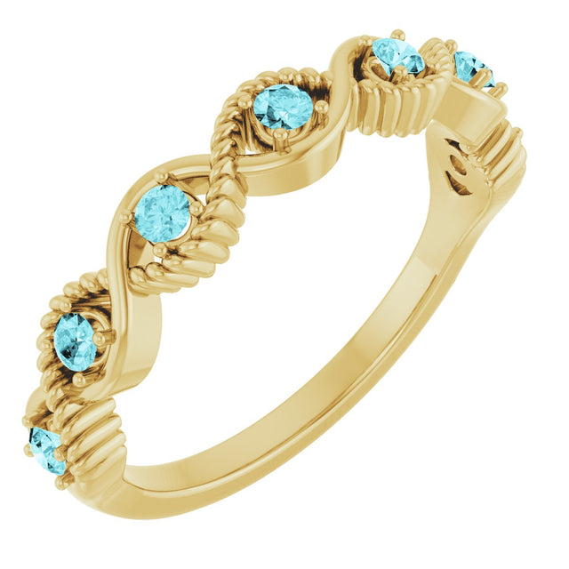 14K Gold Round Natural Blue Zircon Accented Stackable Ring – 2mm Stones - Yellow Gold
