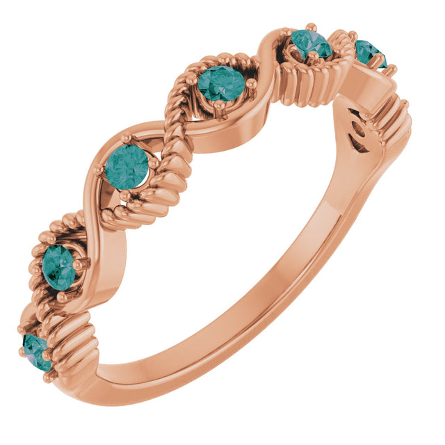 14K Gold Round Natural Alexandrite Accented Stackable Ring – 2mm Stones - Rose Gold