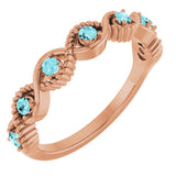 14K Gold Round Natural Blue Zircon Accented Stackable Ring – 2mm Stones - Rose Gold