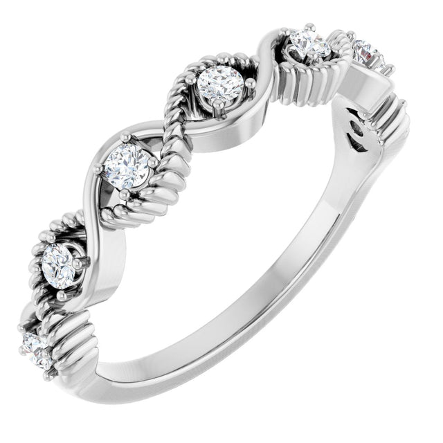 Platinum Round Natural White Sapphire Accented Stackable Ring