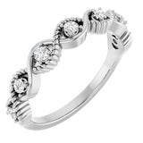 14K Gold Round Natural White Sapphire Accented Stackable Ring - White Gold